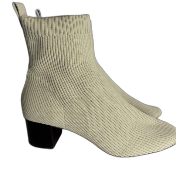 Everlane Glove Boot ReKnit Ankle Boots Womens Size 10 Cream Ribbed Block Heel - Picture 5 of 12